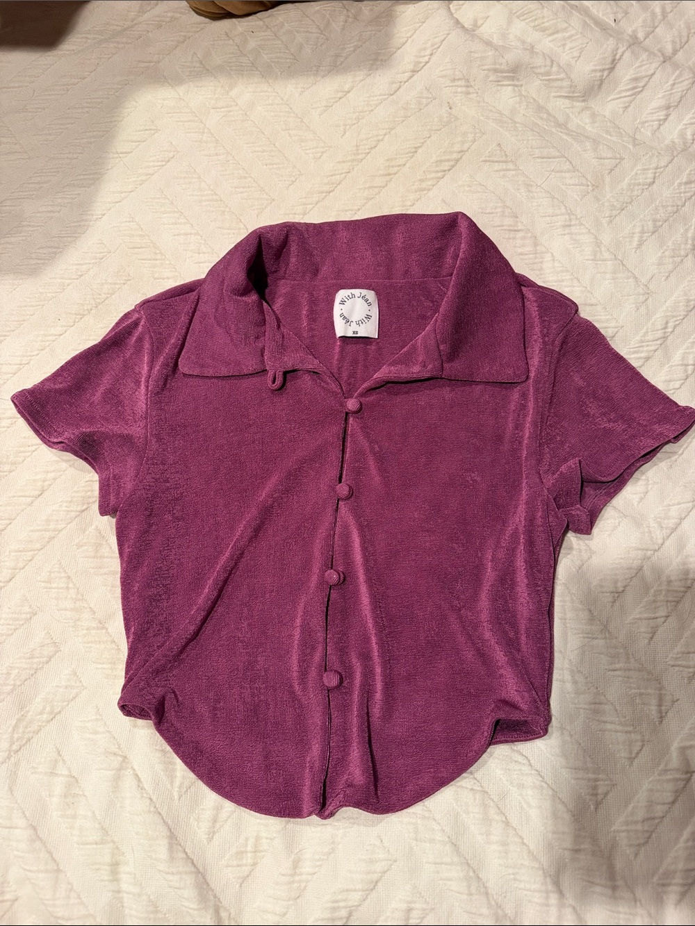 With Jean Plum Button-Front Short Sleeve Shirt